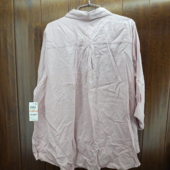 Style & Co Boyfriend Shirt Women’s PL Begonia Pink Button Up Roll Tab Sleeve NWT - Picture 4 of 6